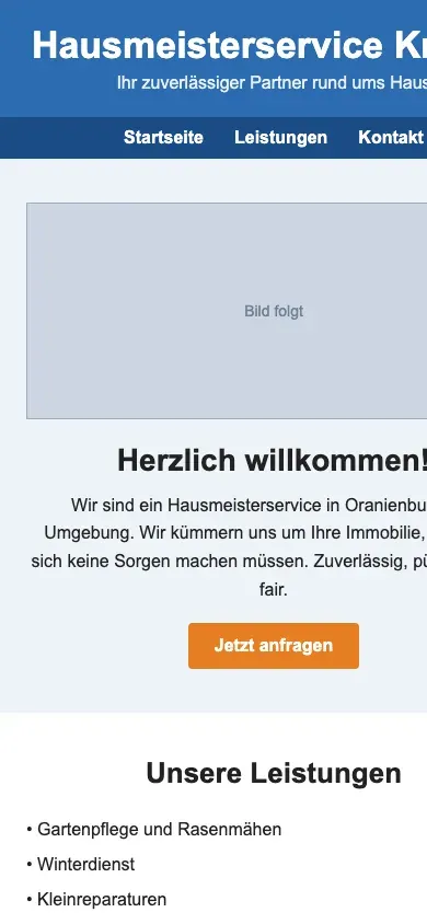Hausmeisterservice Krüger home page on a phone
